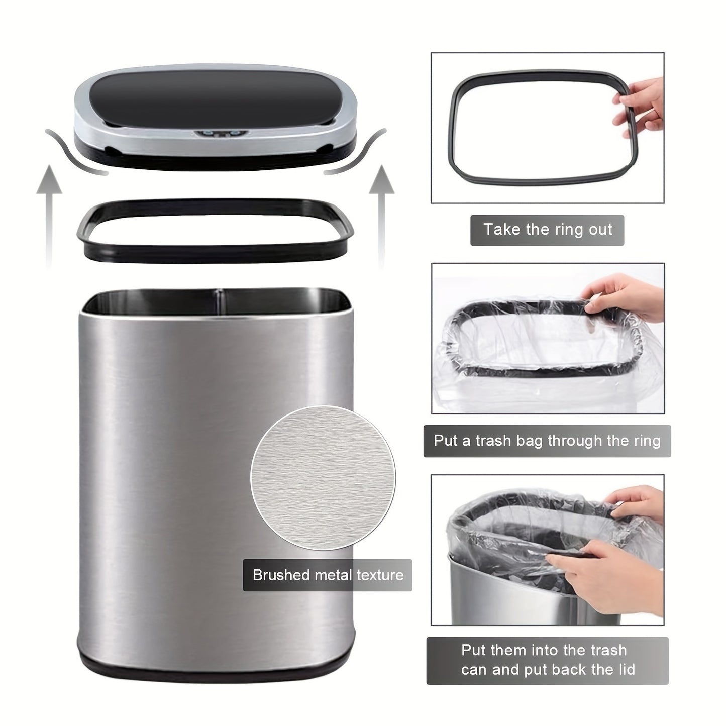 DOPINMIN Trash Can Brushed Metal Finish For Kitchen