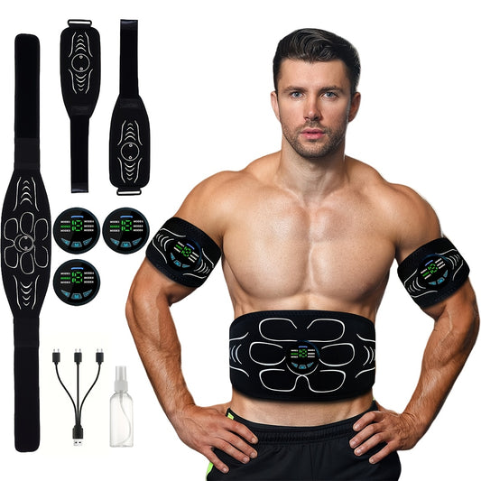 Rechargeable EMS Muscle Stimulator, ABS Fitness Belt, Abdominal Muscle Training And Physical Stimulator - Full-body Relaxation And Fitness, Suitable for Travel, Home Massage, Office, Etc. (Set Includes Abdominal Trainer *1+ A