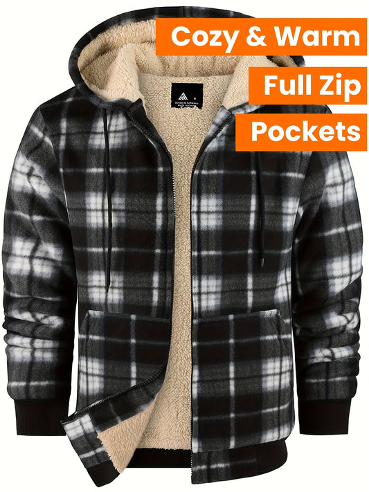 Men's Hooded Jacket Flannel-Lined Winter Outerwear Casual