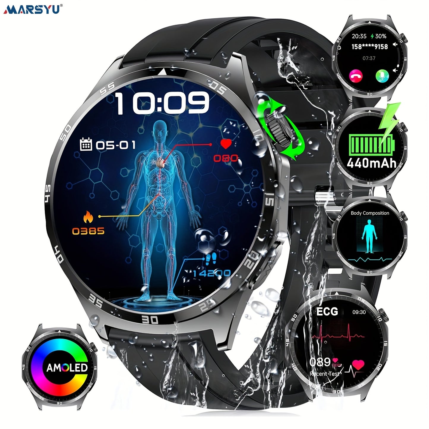 YYKY Smartwatch AMOLED Display Long-Lasting Battery Bluetooth 5.0