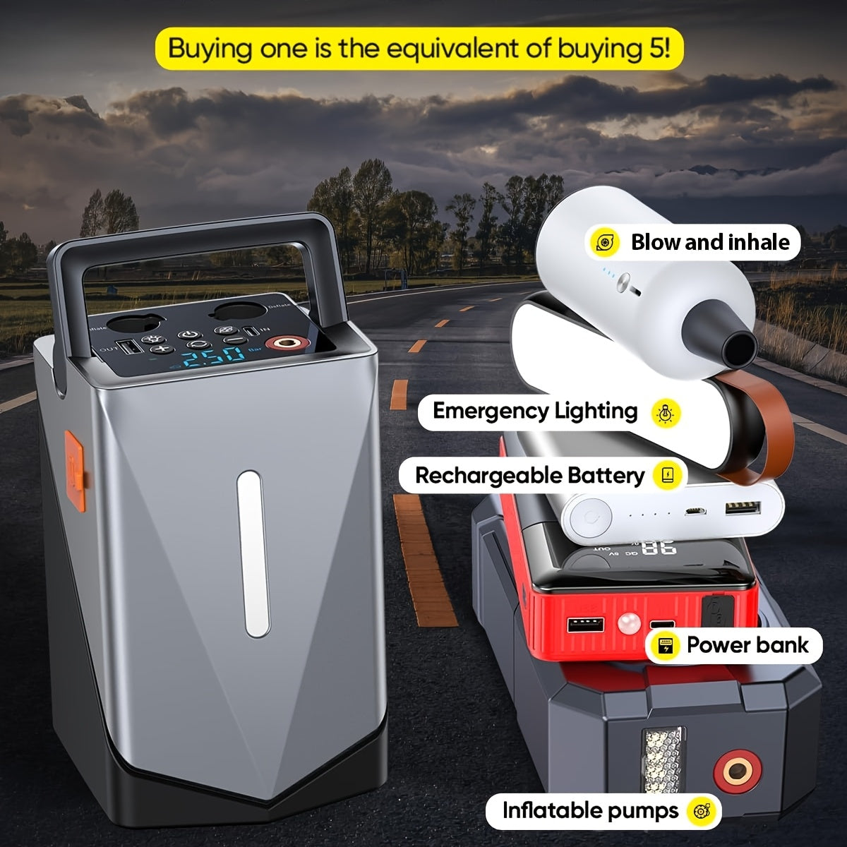 Jump Starter With Air Compressor Portable Battery Charger