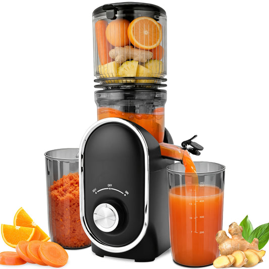5.2" XL Wide Chute Cold Press Juicer & Blender 2-in-1 | Whole Fruit Slow Masticating Juicer, High Yield Smoothie Maker, Easy Clean, Portable Shake Blender for Healthy Kitchen, Plastic, Square Shape, Plug Powered, 110V-120V, 1