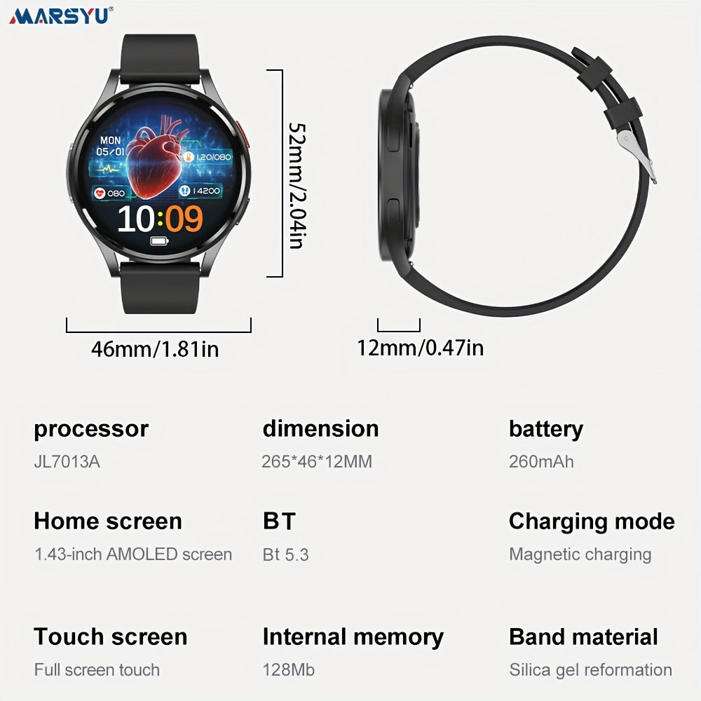 New Smart Watch for Women Men, 1.43'' AMOLED Screen, BT5.3 Call, 260mAh Battery, 130+ Sport Modes, Motion Tracking, SOS Emergency Call, AI Intelligent Voice, Message Reminder, Weather Forecast, Fitness Tracker for IOS & Andro