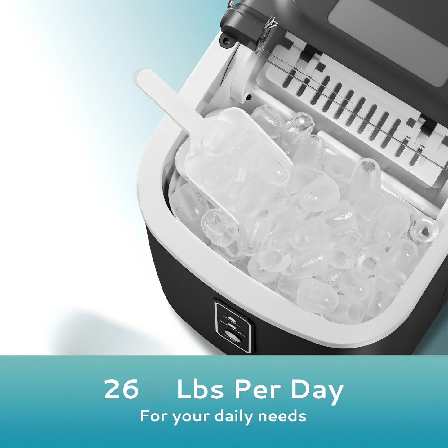 26/29Lbs Bullet Ice Maker, Produces Ice in 6 Minutes, Features Self-Cleaning, And Is a Portable Countertop Ice Machine Complete with a Scoop And Basket, Suitable for Home, Office, RV, Or Camping
