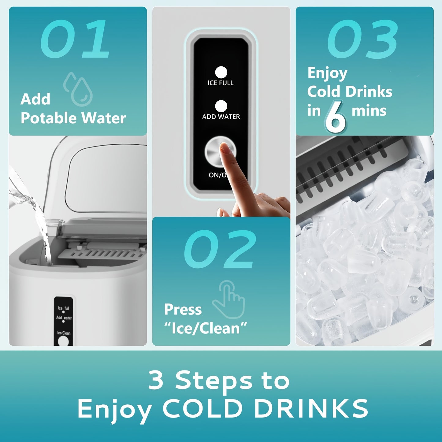 26/29Lbs Bullet Ice Maker, Produces Ice in 6 Minutes, Features Self-Cleaning, And Is a Portable Countertop Ice Machine Complete with a Scoop And Basket, Suitable for Home, Office, RV, Or Camping