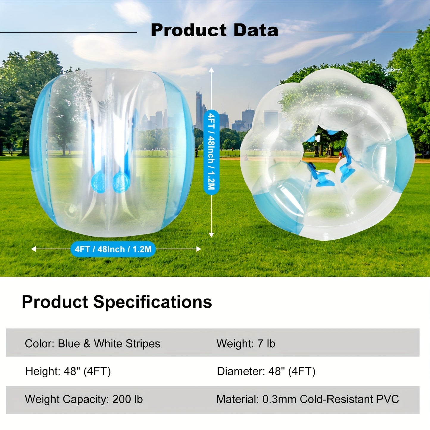 1pc Inflatable Bumper Balls for Adults Bumper Bubble Soccer Balls 0.3mm Ultra-Thick PVC for Sumo Football Zorb Human Hamster Ball Body for Outdoor Games Team Gaming Play