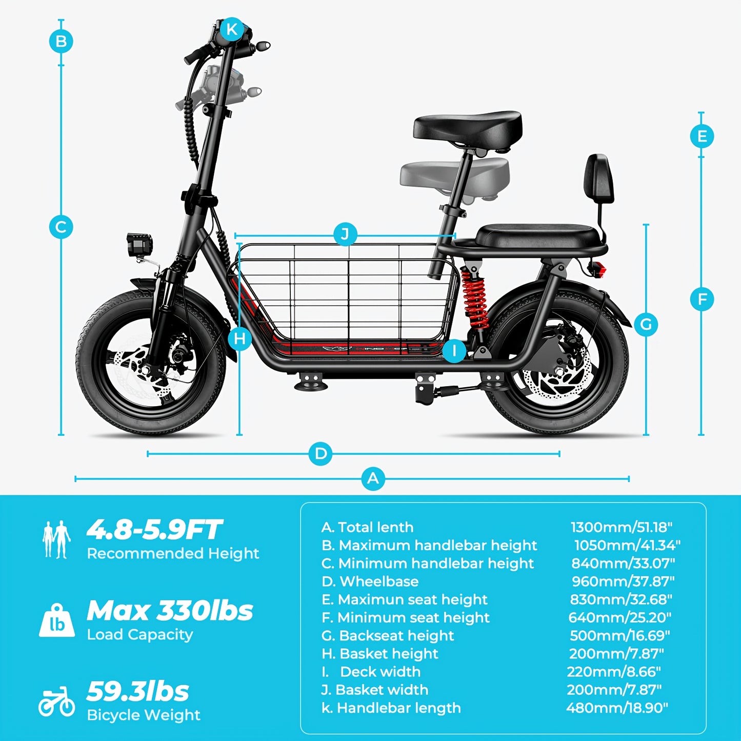 WINDHORSE Electric Scooter With Seat And Basket Dual Suspension