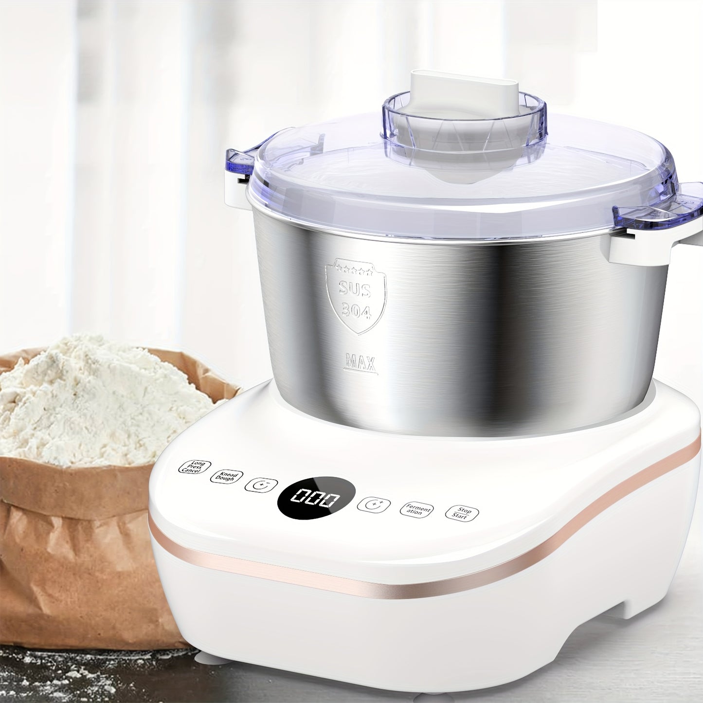 Electric Dough Maker, Portable Lightweight Electric Kitchen Mixer, 304 Stainless Steel Bowl, 5.2 Quarts, with Ferment Function for Pizza, Bread, Toast, Pasta, and Cookies, for Daily Use