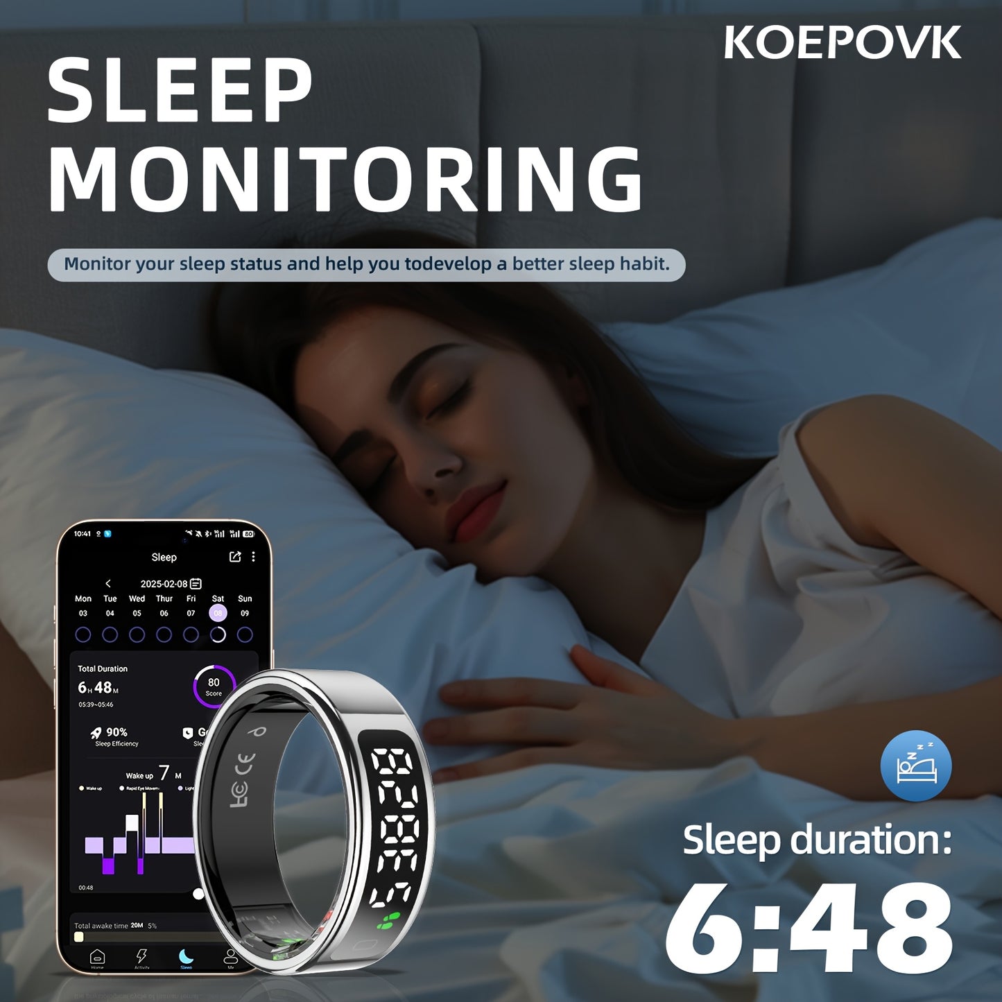 Smart Ring Water-Resistant Fitness Tracker With Sleep Analysis