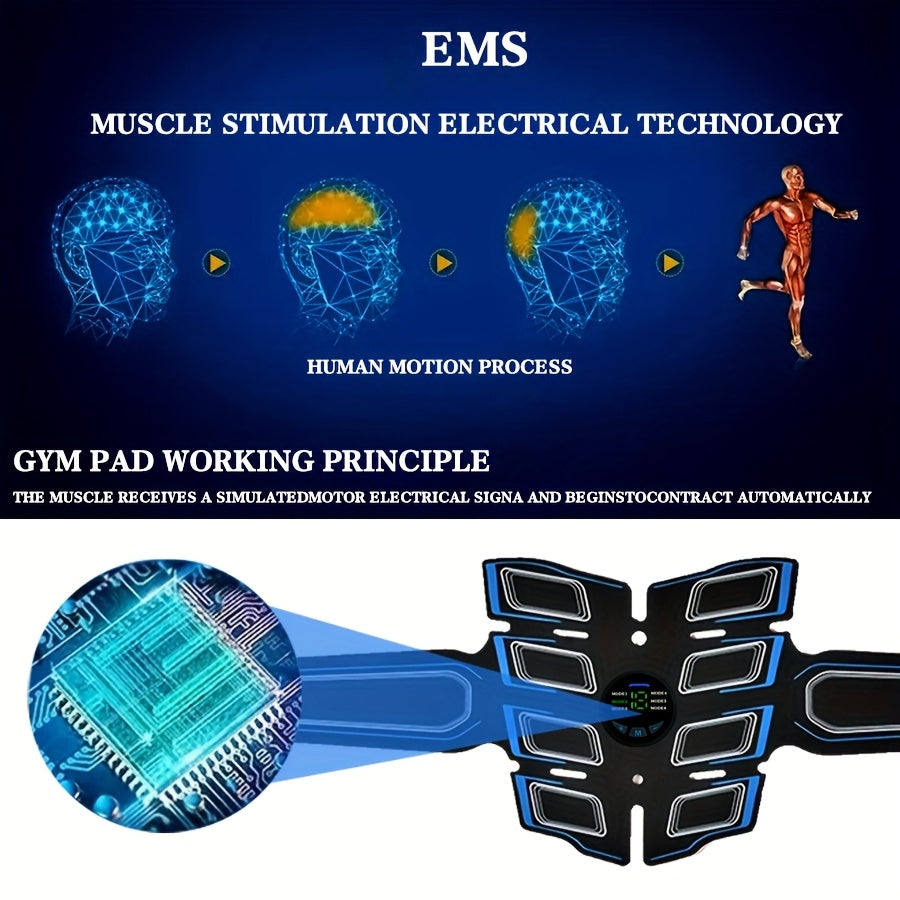 EMS abdominal muscle stimulator, 1 abdominal belt+2 arms+3 host+gel film, muscle auxiliary stimulator, suitable for arm/ abdomen/ thigh, USB charging massager, EMS electronic massage, multi-functional muscle stimulator, 6 mod