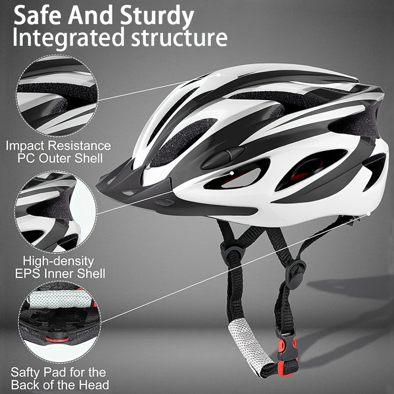 Bicycle Helmet, Unisex Adjustable Lightweight, Breathable Ventilated Honeycomb Design, Built-in Cushioning Pads Sun Visor, Safe Comfortable Riding Experience for Cycling