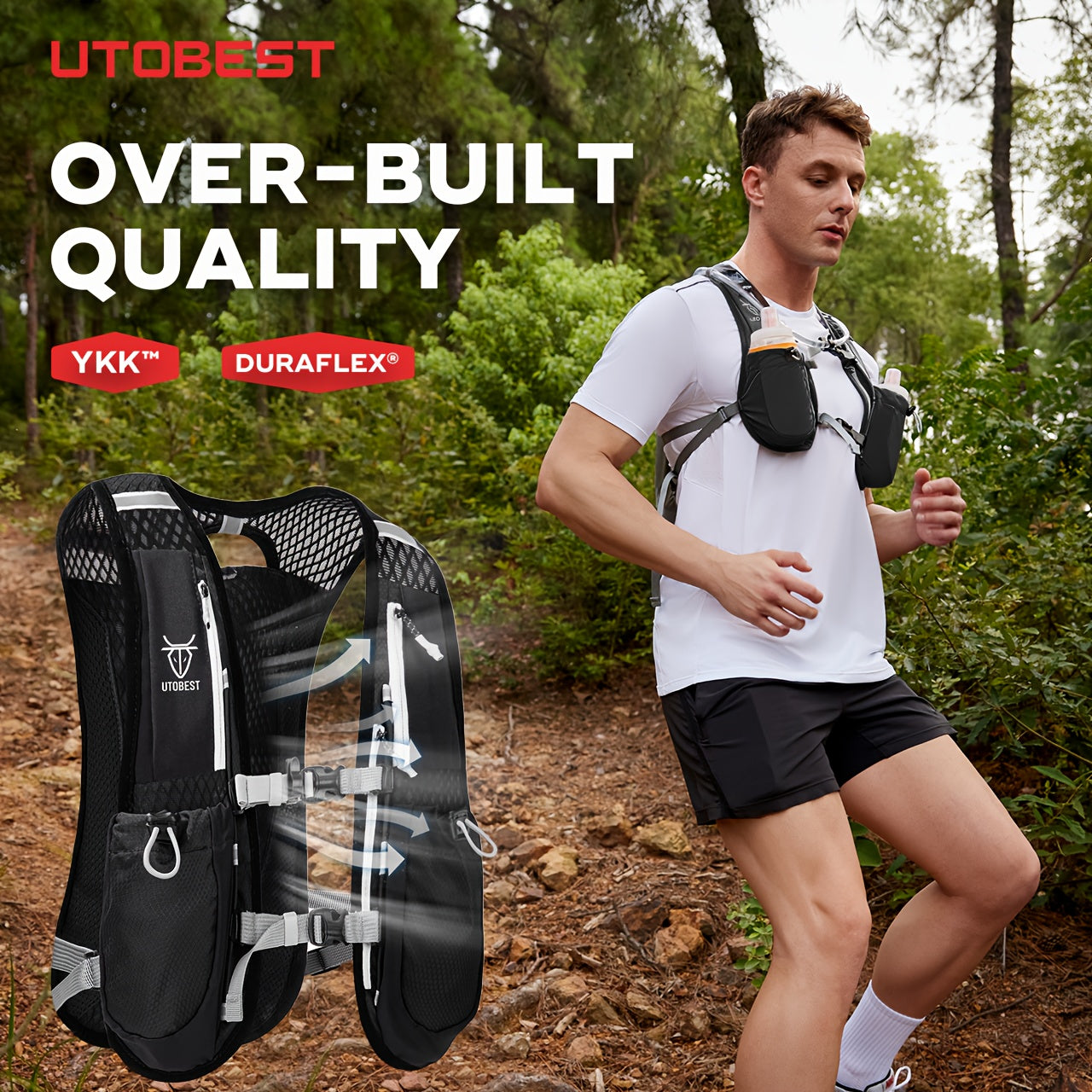 UTOBEST 5L Lightweight Multi-pocket Outdoor Running Vest Hydration Backpack Suitable For 1.5L Water Bladder