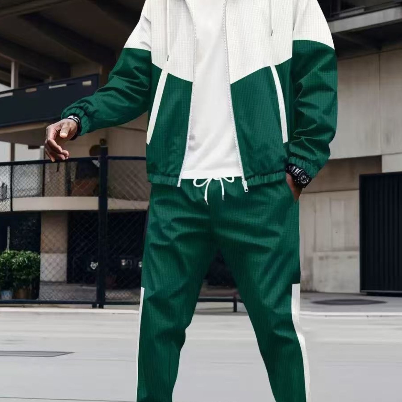 2pcs Men's & Women's All-Season Matching Hooded Jacket & Pants Set - 3D Geometric Print Zipper-Front Athletic Wear, Casual Sportswear Outfit (Machine Washable) - Gym, Outdoor, Urban Style - Unisex Tracksuit