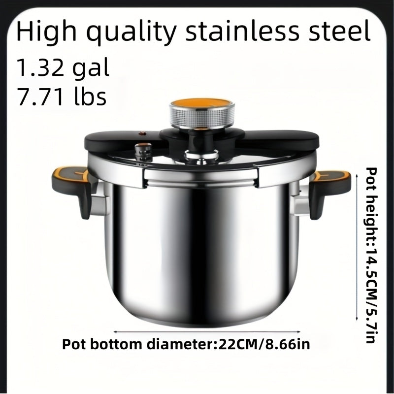 Stainless Steel Pressure Cooker - High-Pressure Fast Cooking with One-Touch Locking Lid, Induction & Gas Stove Compatible, 201 Stainless Steel Construction, Safety Valve & Pressure Gauge, Lightweight & Durable for Indoor/Outd