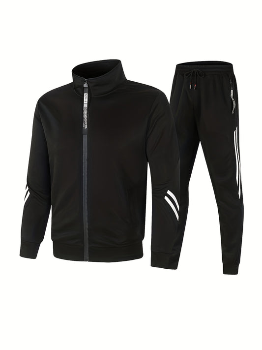 Men'S & Women'S All-Season Hooded Zipper Sports Suit Two-Piece Set - Full-Zip Front, Stand Collar, Stripe Sleeve & Hem Accent - Gym, Jogging, Casual Athletic Outfit - Breathable Durable Fabric, Unisex Gym Wear for Men and Wom