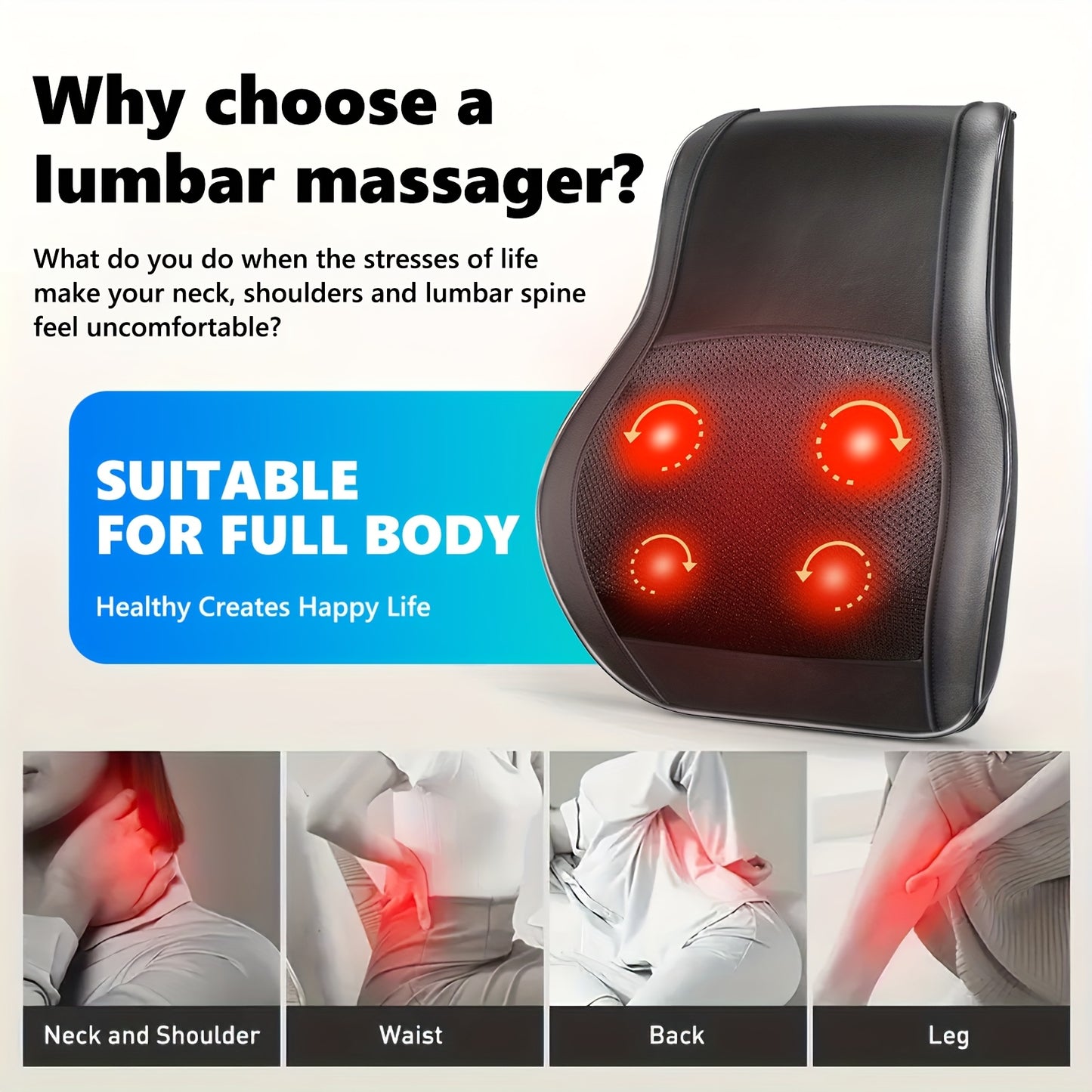 MASSTECK Shiatsu Back Massager Featuring Heat, Designed for Deep Tissue in The Neck, Shoulders, And Back, Offers 3 Massage Modes And 2 Heat Settings, Providing a 3D Kneading Experience for Overall Body, Perfect As Gifts for M