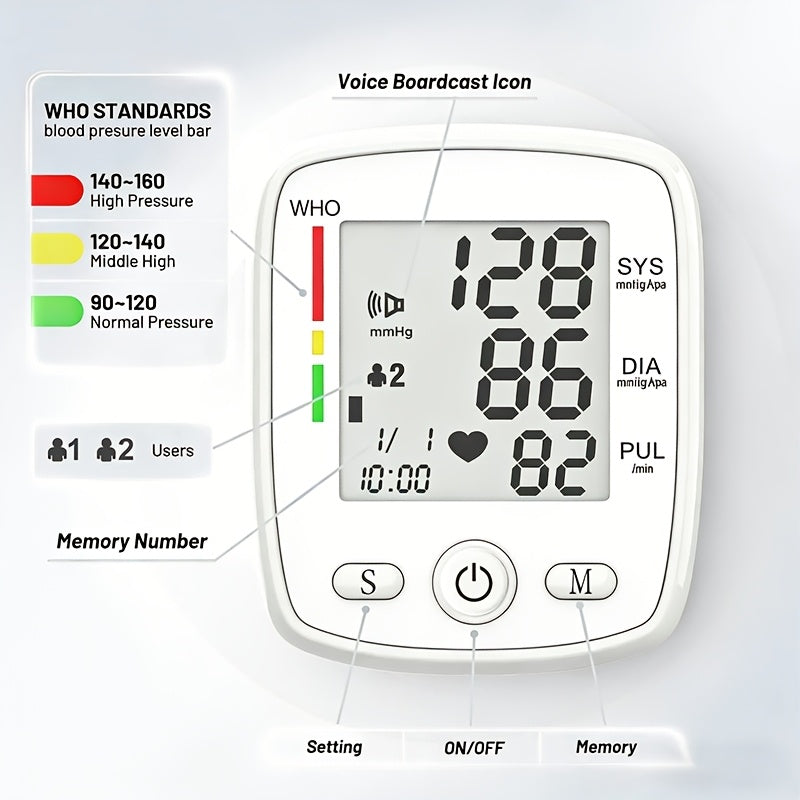 Rechargeable/Battery- Digital Wrist Blood Pressure Monitor with Large LCD Display & Voice Alerts (Optional) - Portable Cuff Suitable for, Travel, Management - Device with Memory Storage