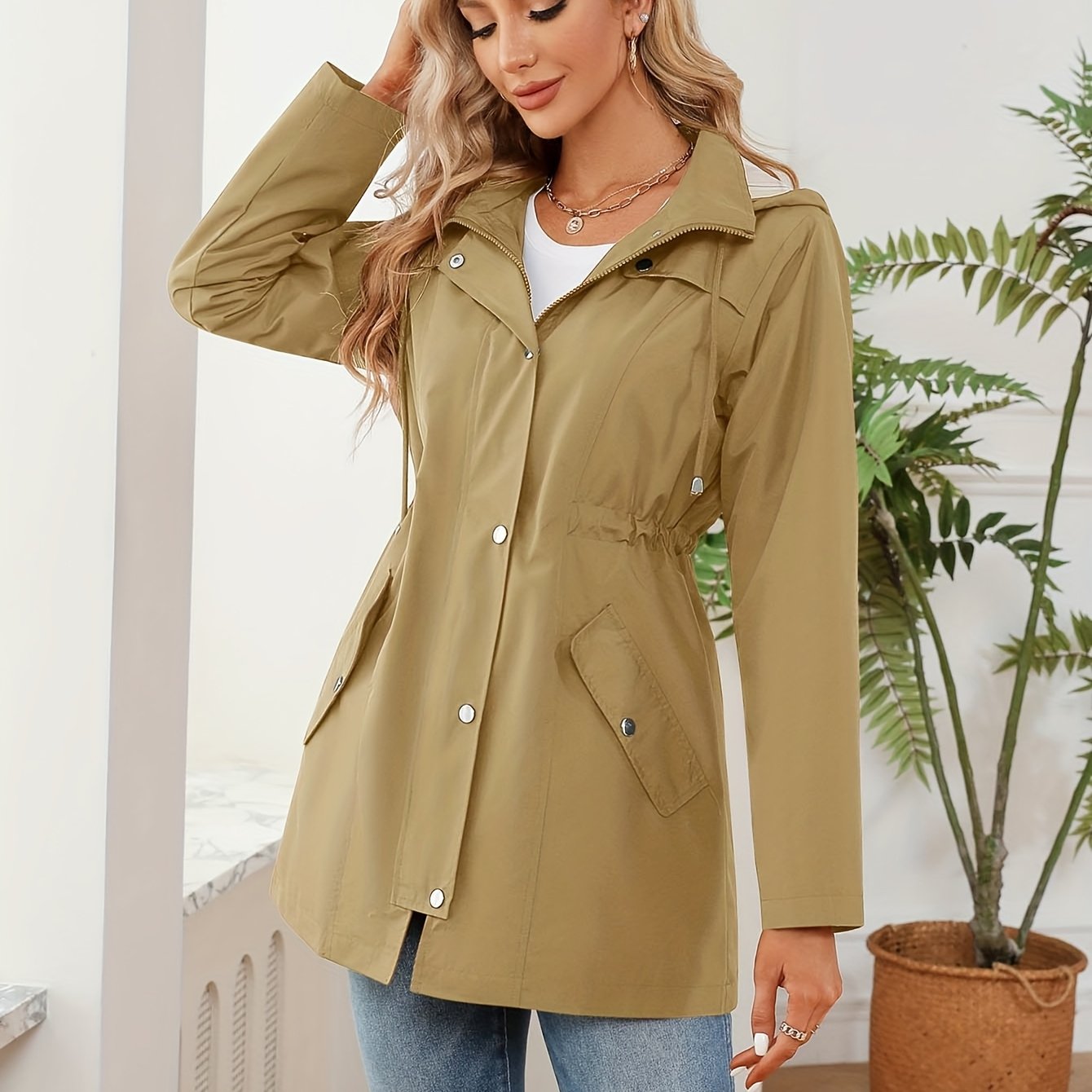 KTILG Women's Hooded Raincoat Lightweight Water Resistant