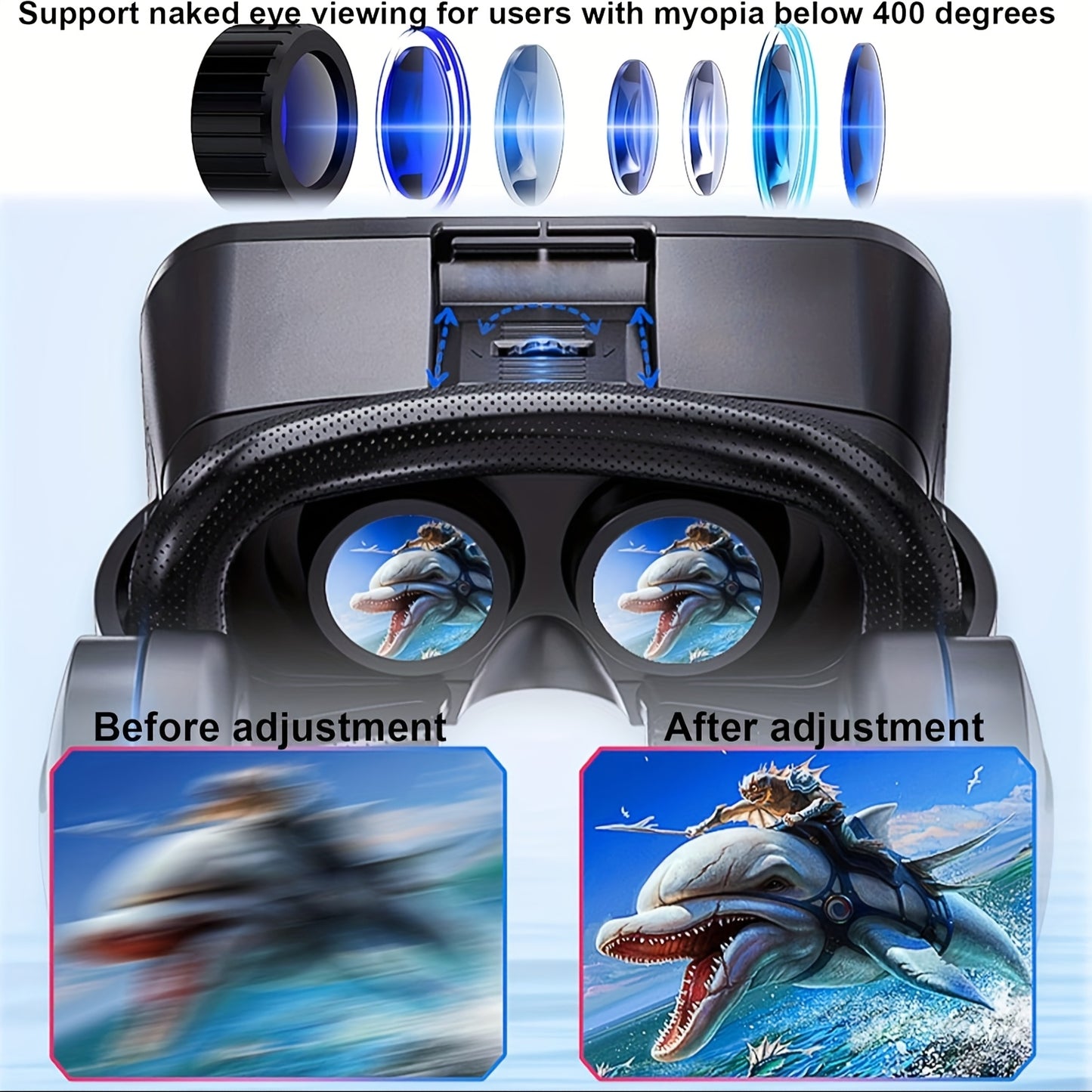 VR Headset All-In-One 3D Immersive Gaming, Lightweight ABS