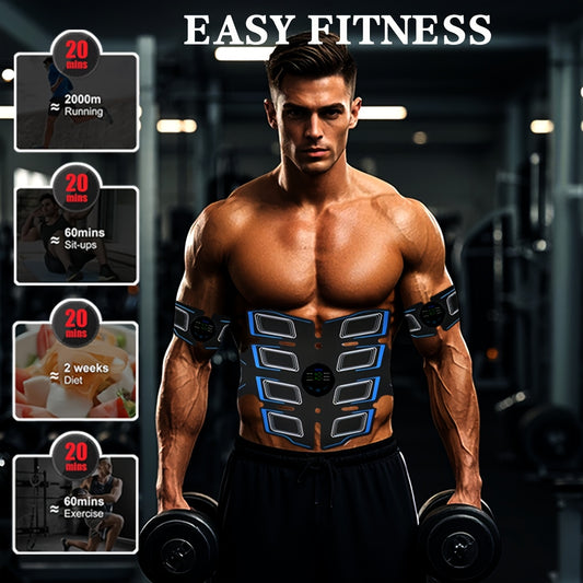 EMS abdominal muscle stimulator, 1 abdominal belt+2 arms+3 host+gel film, muscle auxiliary stimulator, suitable for arm/ abdomen/ thigh, USB charging massager, EMS electronic massage, multi-functional muscle stimulator, 6 mod