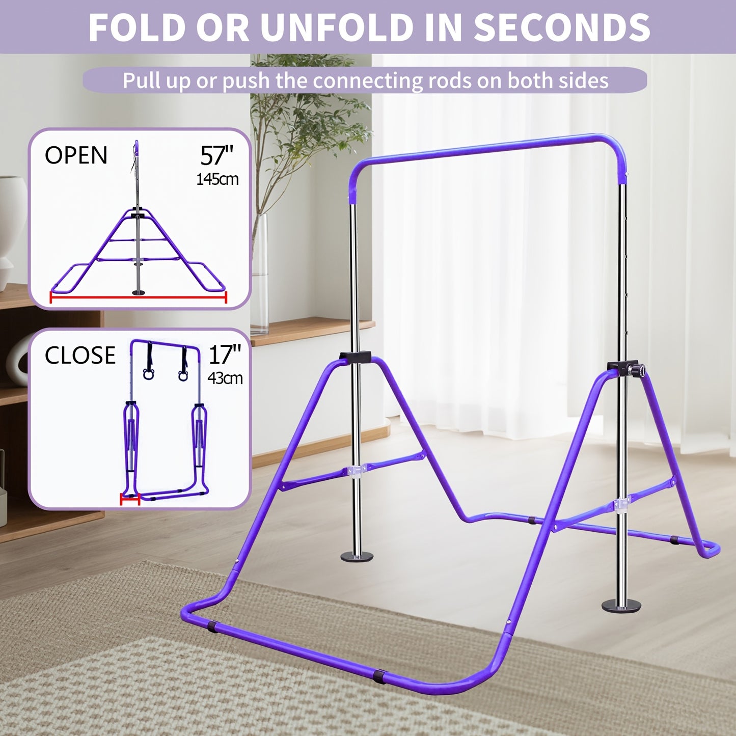 Adjustable Gymnastics Bar for Children Featuring Rings, Suitable for Home Use As a Folding Training Monkey Bar