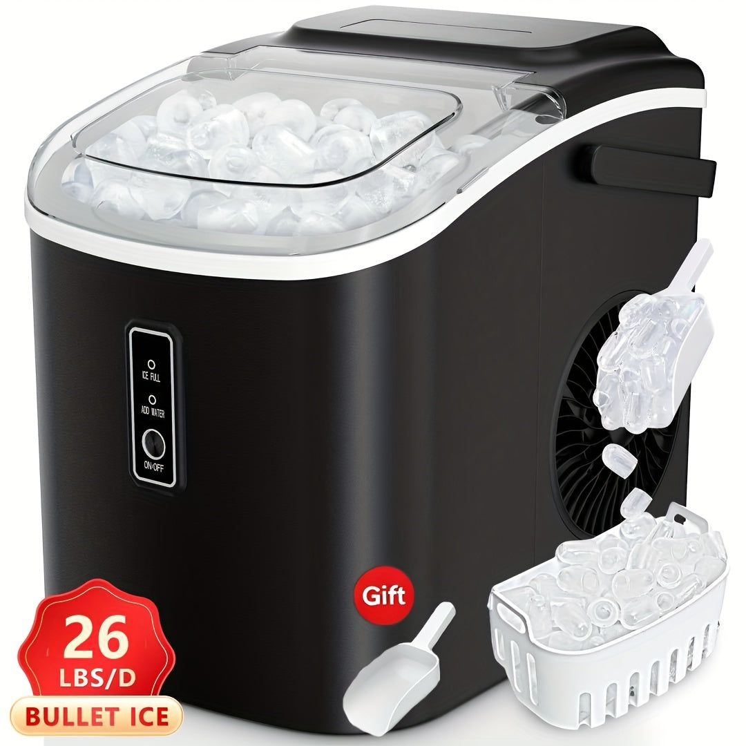 26/29Lbs Bullet Ice Maker, Produces Ice in 6 Minutes, Features Self-Cleaning, And Is a Portable Countertop Ice Machine Complete with a Scoop And Basket, Suitable for Home, Office, RV, Or Camping