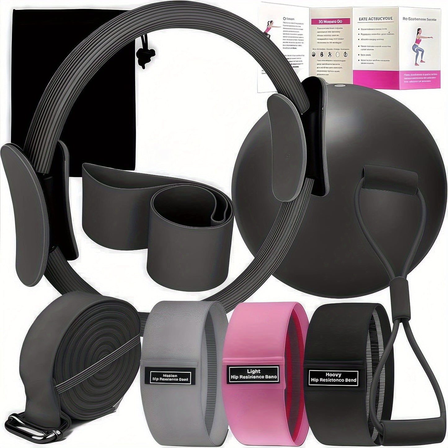 Pilates Set -Home Pilates Equipment for Women Kit with Circle Pilates Ring and Ball Set, Resistance Bands, Massage Balls, Exercise Bands for Toning, Flexibility Core Strength