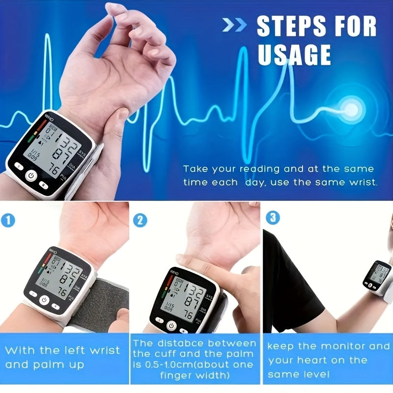 CHANG KUN Wrist Blood Pressure Monitor Digital BP Monitor Rechargeable BP Machine with Portable Storage Box, with 2x99 Readings Memory, Adjustable 5.4"-7.7" Cuff, Large LCD Display Voice Broadcast Portable Carrying
