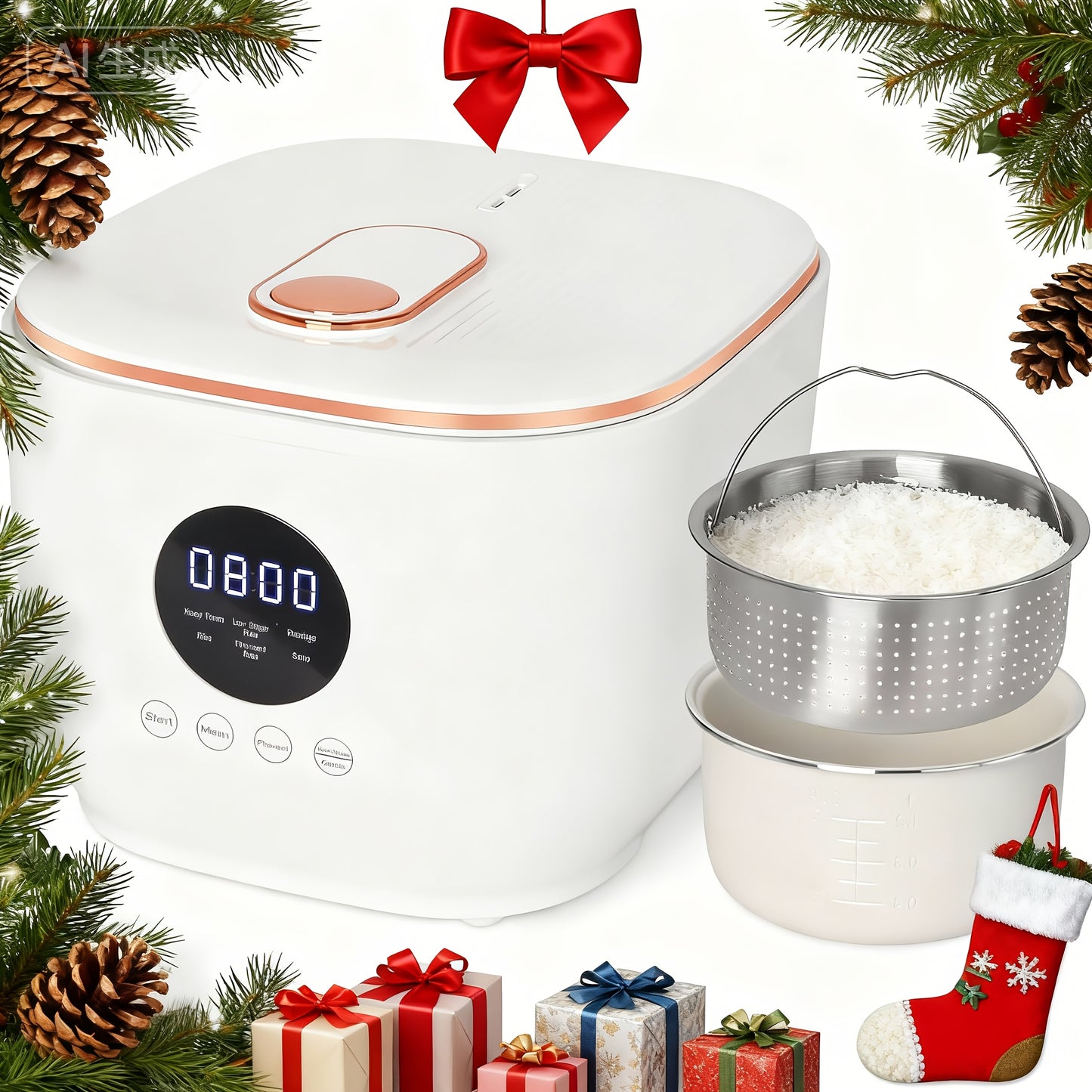 [Smart| Low-Sugar] 3L Smart Rice Cooker, Stainless Steel Steamer, Low-Sugar Cooking, Removable Ceramic Glaze Non-Stick Pot, 24H Reservation& 8H Keep Warm Function, 5 Cooking Functions, Modern Kitchen Gadget, Travel Cooking Po