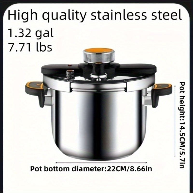 Stainless Steel Pressure Cooker - High-Pressure Fast Cooking with One-Touch Locking Lid, Induction & Gas Stove Compatible, 201 Stainless Steel Construction, Safety Valve & Pressure Gauge, Lightweight & Durable for Indoor/Outd