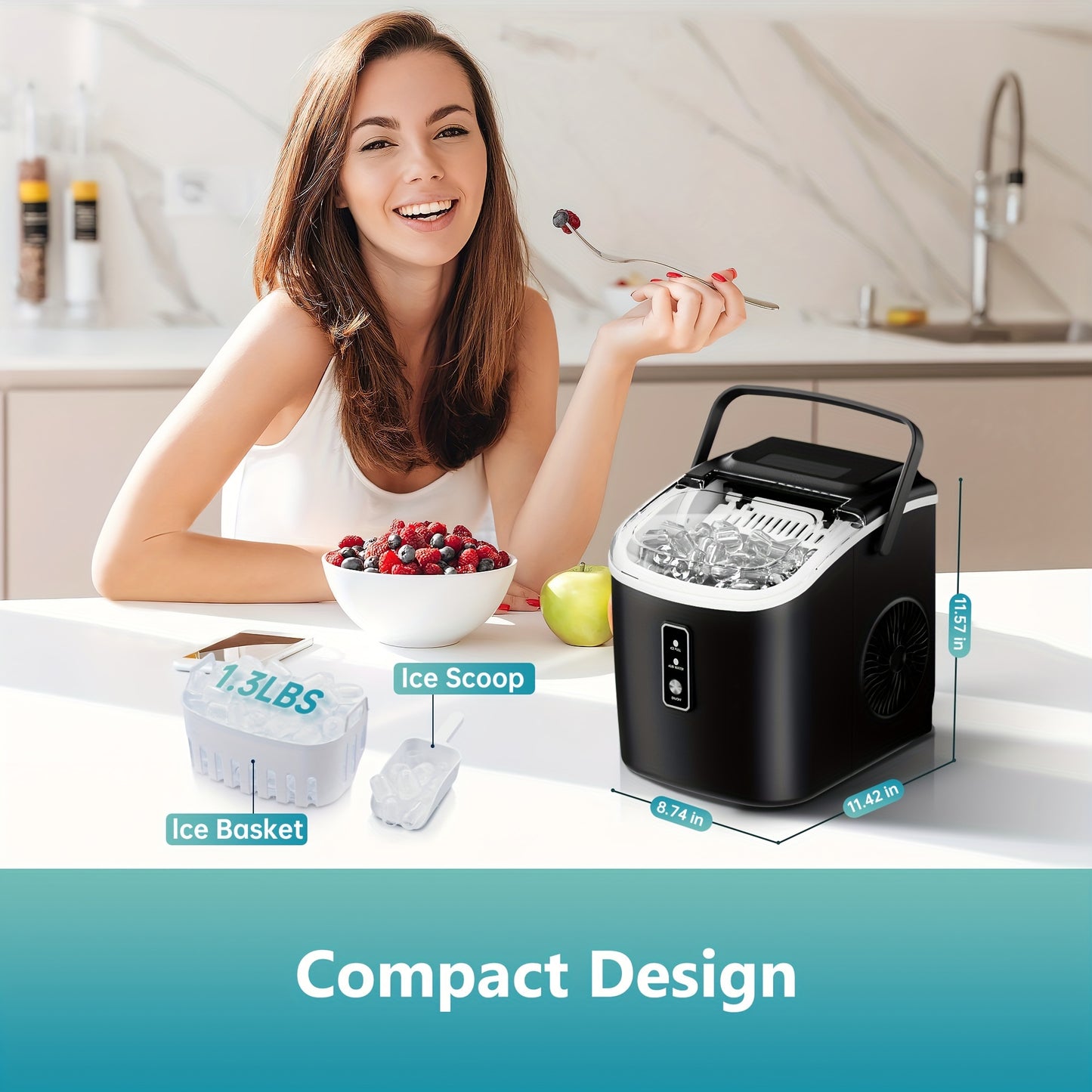 26/29Lbs Bullet Ice Maker, Produces Ice in 6 Minutes, Features Self-Cleaning, And Is a Portable Countertop Ice Machine Complete with a Scoop And Basket, Suitable for Home, Office, RV, Or Camping