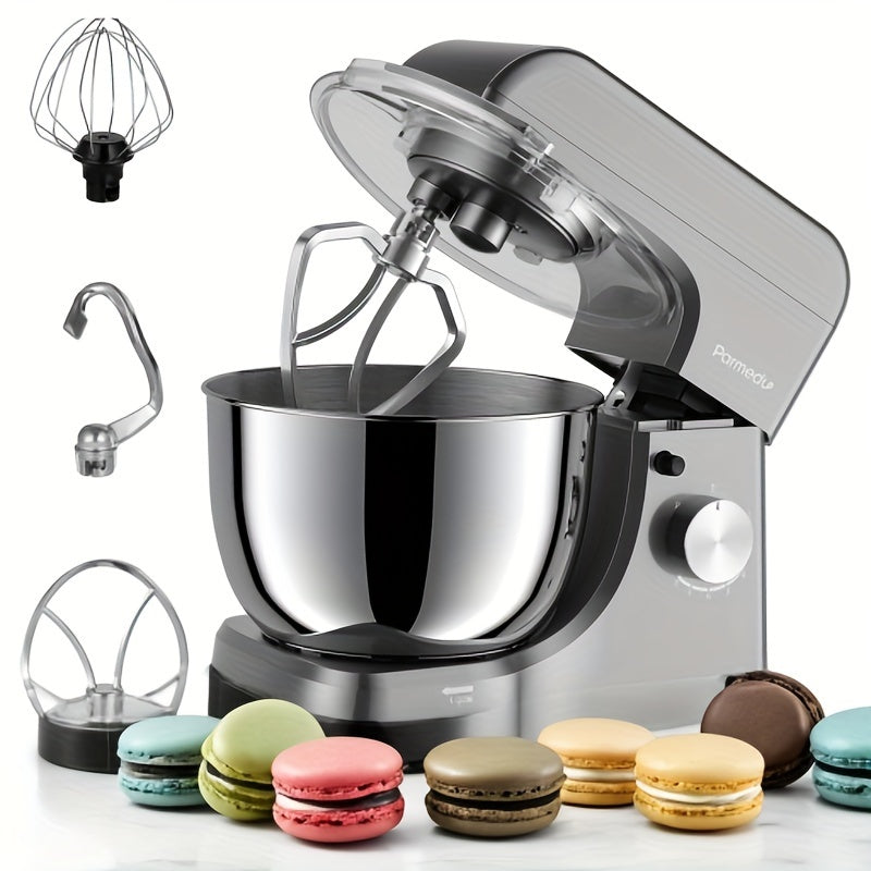 Compact Stand Mixer 11.8" D X 6.9" W X 10.4"H: 8-Speed 380 W Tilt-Head Household Food Mixer- 4.76 Qt 304 Stainless Steel Bowl with Cover& Egg Whisk& Dough Hook& Flat Beater- Electric Kitchen Stand Mixer for Baking, Pizza, Smo