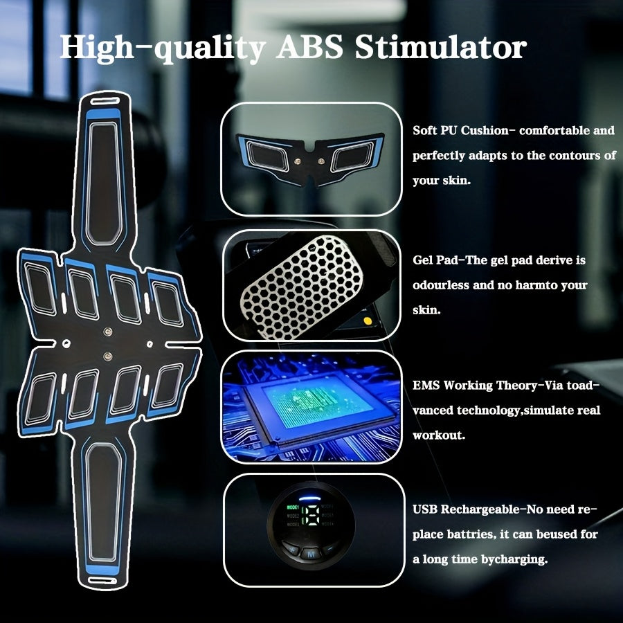 EMS abdominal muscle stimulator, 1 abdominal belt+2 arms+3 host+gel film, muscle auxiliary stimulator, suitable for arm/ abdomen/ thigh, USB charging massager, EMS electronic massage, multi-functional muscle stimulator, 6 mod