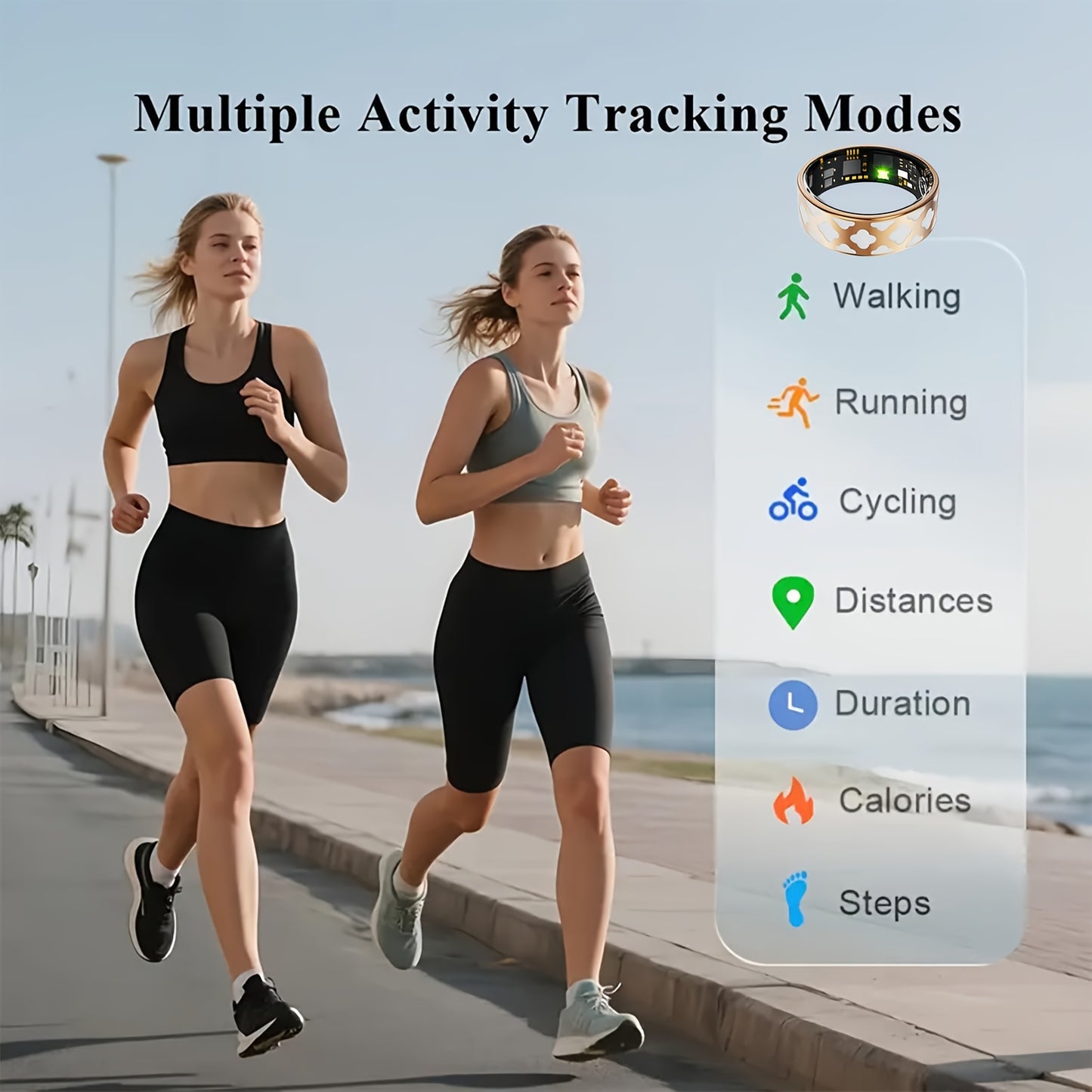 Ring Designed for Women, Featuring 5ATM Waterproof Capabilities, Tracks Activities, Stress Levels, Sleep Patterns, Menstrual Cycles, Steps Taken, Distance Traveled, And Calories Burned. This Health Tracker Is Compatible with