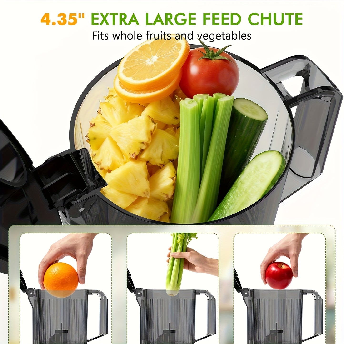 Cold Press Juicer, Large Feed Chute Juice High Juice Yield with Slow Masticating Juicer for Whole Vegetables & Fruits, Easy Assemble & Cleaning