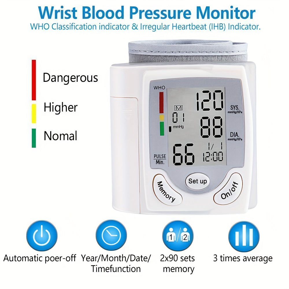 Rechargeable/Battery- Digital Wrist Blood Pressure Monitor with Large LCD Display & Voice Alerts (Optional) - Portable Cuff Suitable for, Travel, Management - Device with Memory Storage