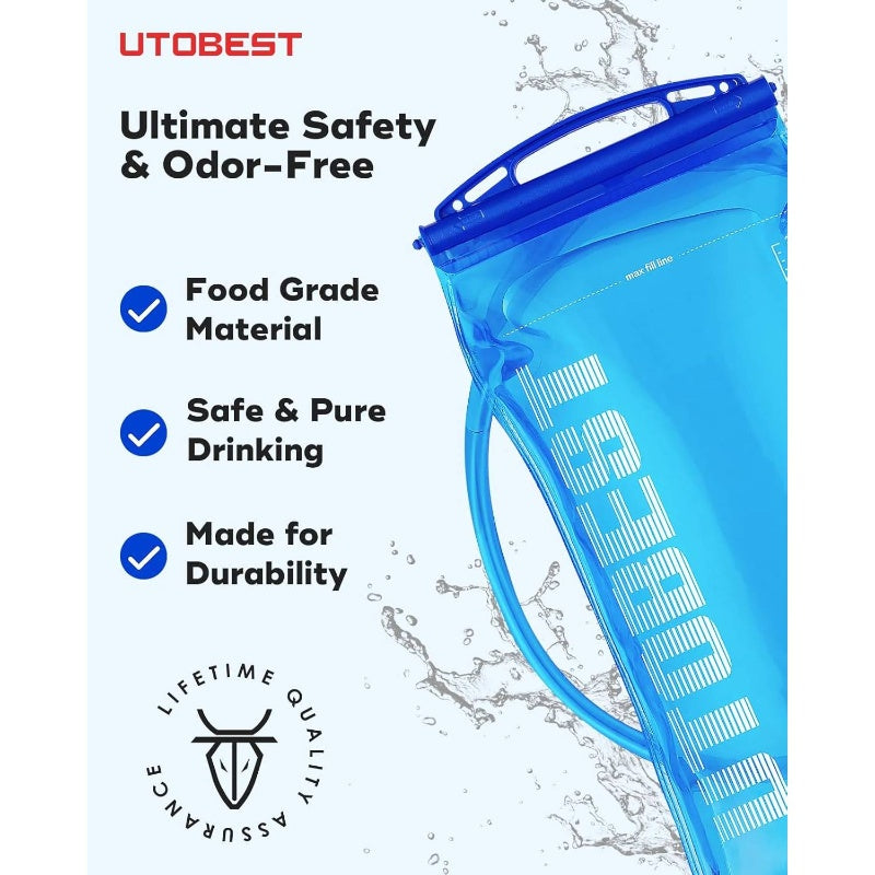 33.81oz/50.72oz/67.63oz/101.44oz BPA-Free Hydration Bladder Backpack - Leak-Proof Ergonomic Design with Measurement Markings & Quick-Connect Tube System, Large Capacity Water Reservoir for Hiking, Running, Cycling, Camping, T