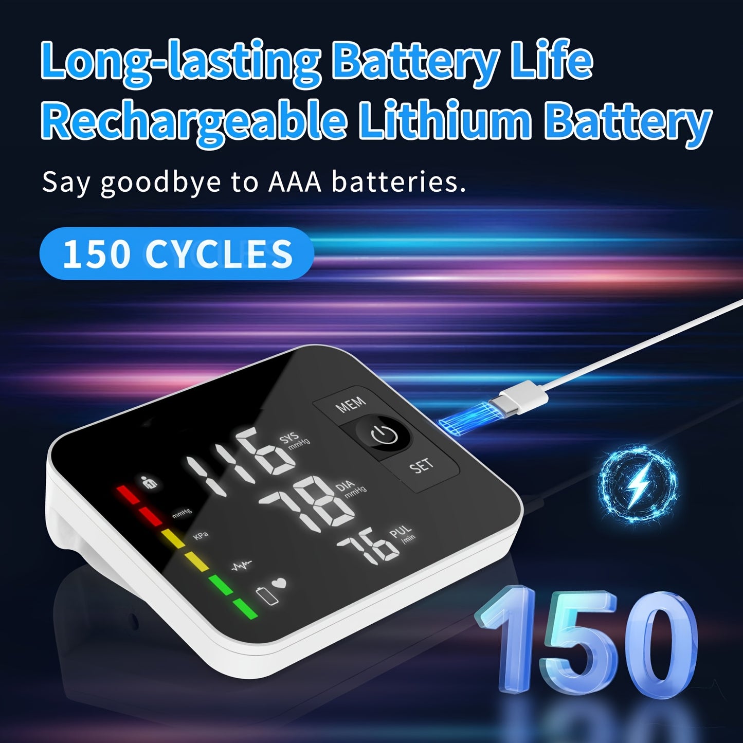 Arm Blood Pressure Monitor with LED Large Screen, Rechargeable Digital Blood Pressure Machine, BP Monitor Automatic Upper Arm Digital with 16.54 Inch Blood Pressure Cuff for Home Use, Easy Touch Operation, 2*120 Users Memory