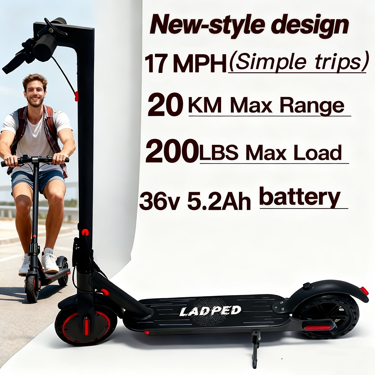 LADPED Folding Electric Scooter Long-Range Battery