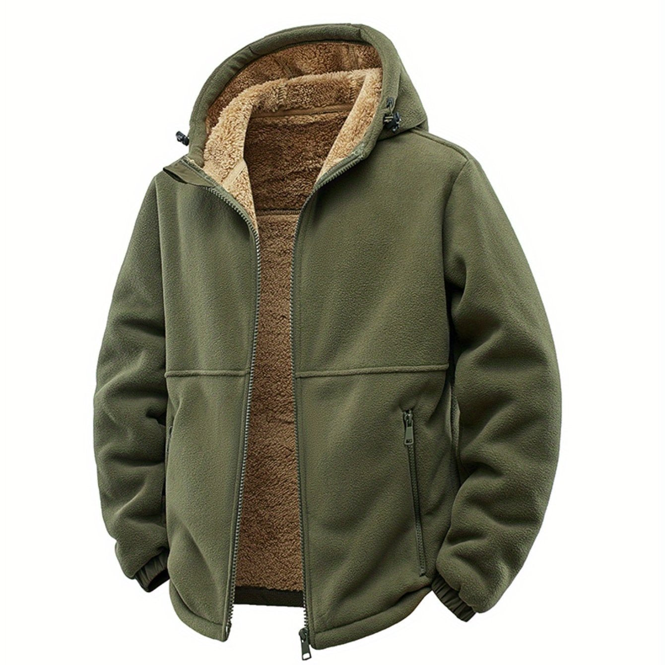 Men's Hooded Fleece Cardigan Plush Thick Warm Jacket