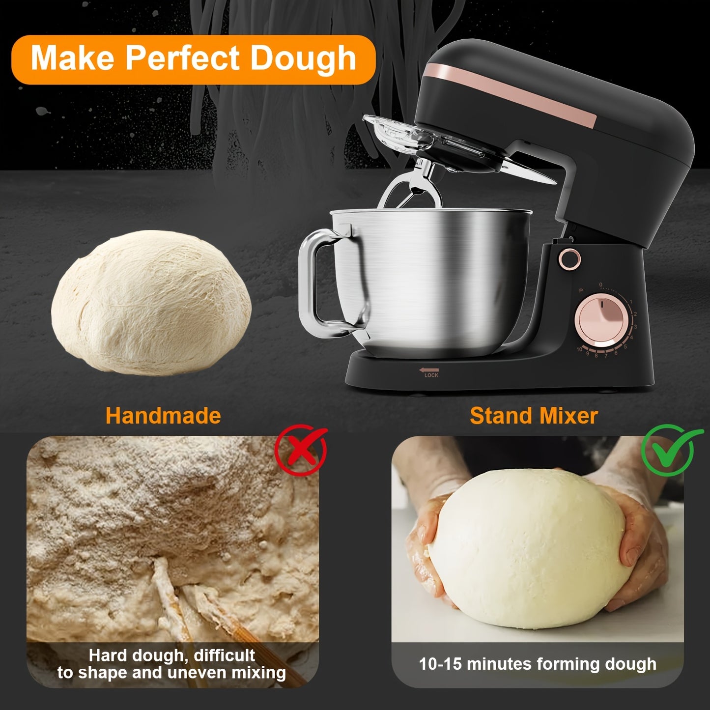 7QT Stand Mixer, 10+P Speeds Powerful Electric Kitchen Mixer With Dough Hook, Beater, Whisk And Splash Guard With Pour Spout, Food Mixer For Baking, Cooking
