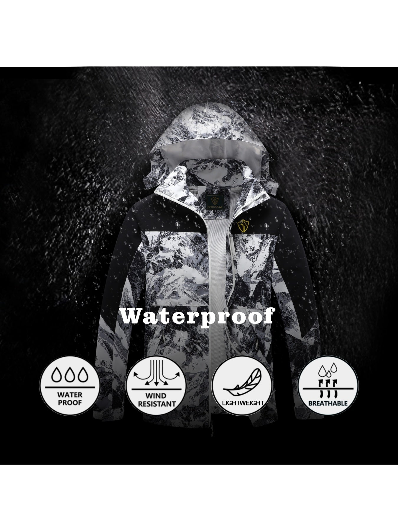 Men's Raincoat Windproof Polyester Shell With Hood