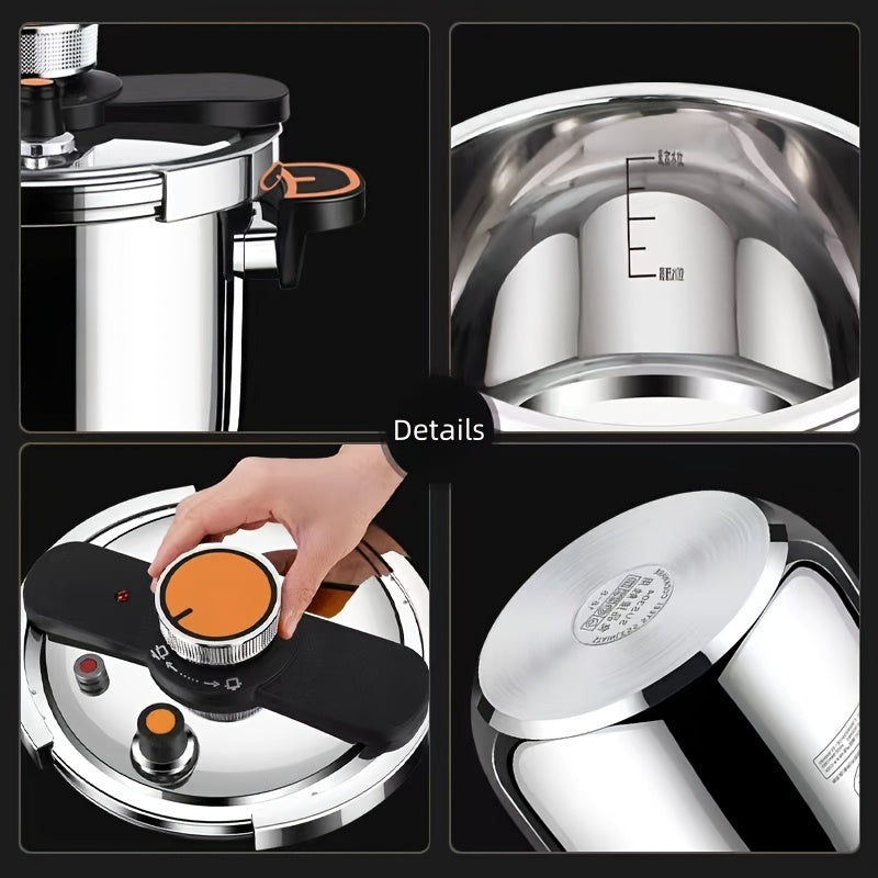 Stainless Steel Pressure Cooker - High-Pressure Fast Cooking with One-Touch Locking Lid, Induction & Gas Stove Compatible, 201 Stainless Steel Construction, Safety Valve & Pressure Gauge, Lightweight & Durable for Indoor/Outd