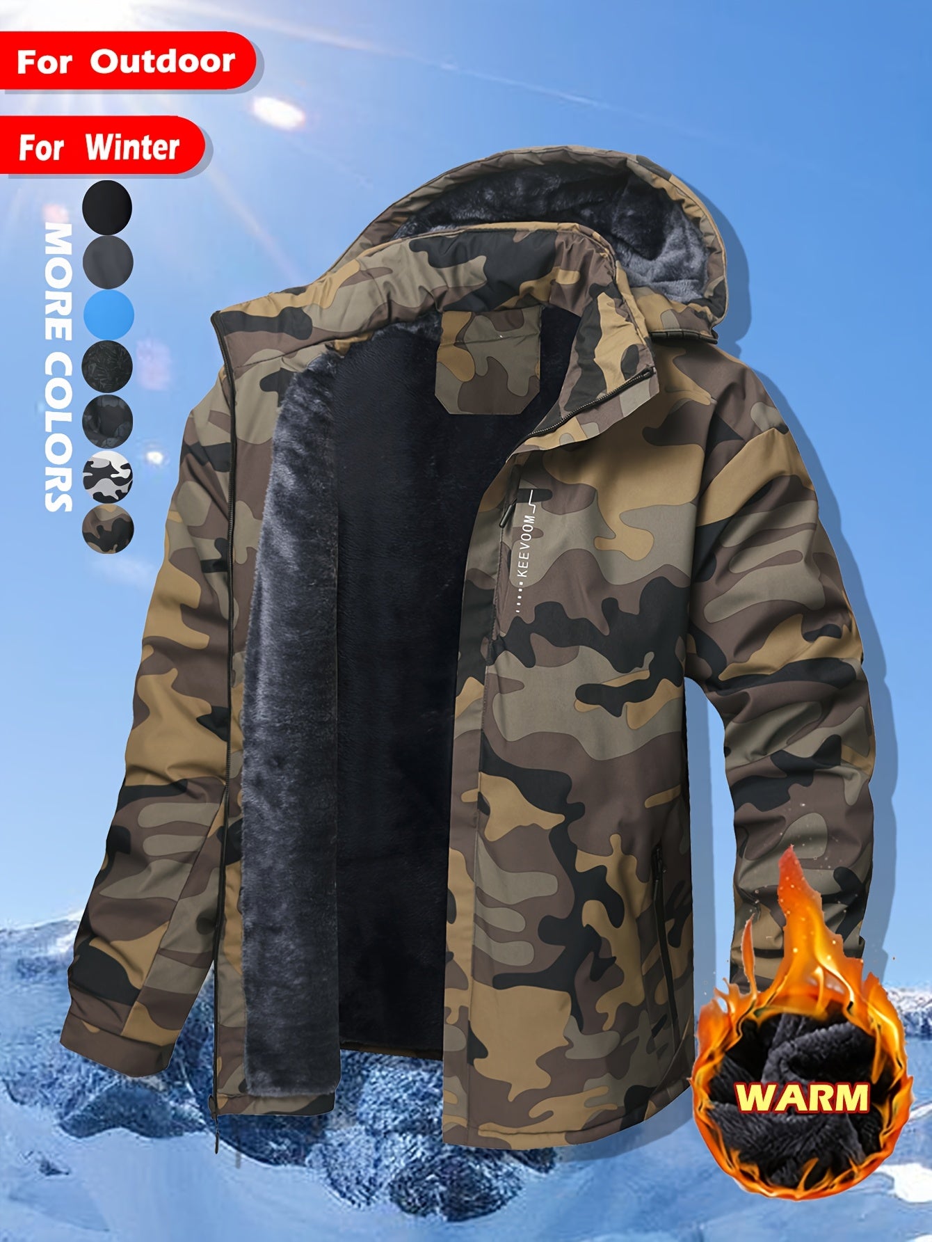 Keevoom Coat Hooded Fleece-Lined Winter Water-Resistant