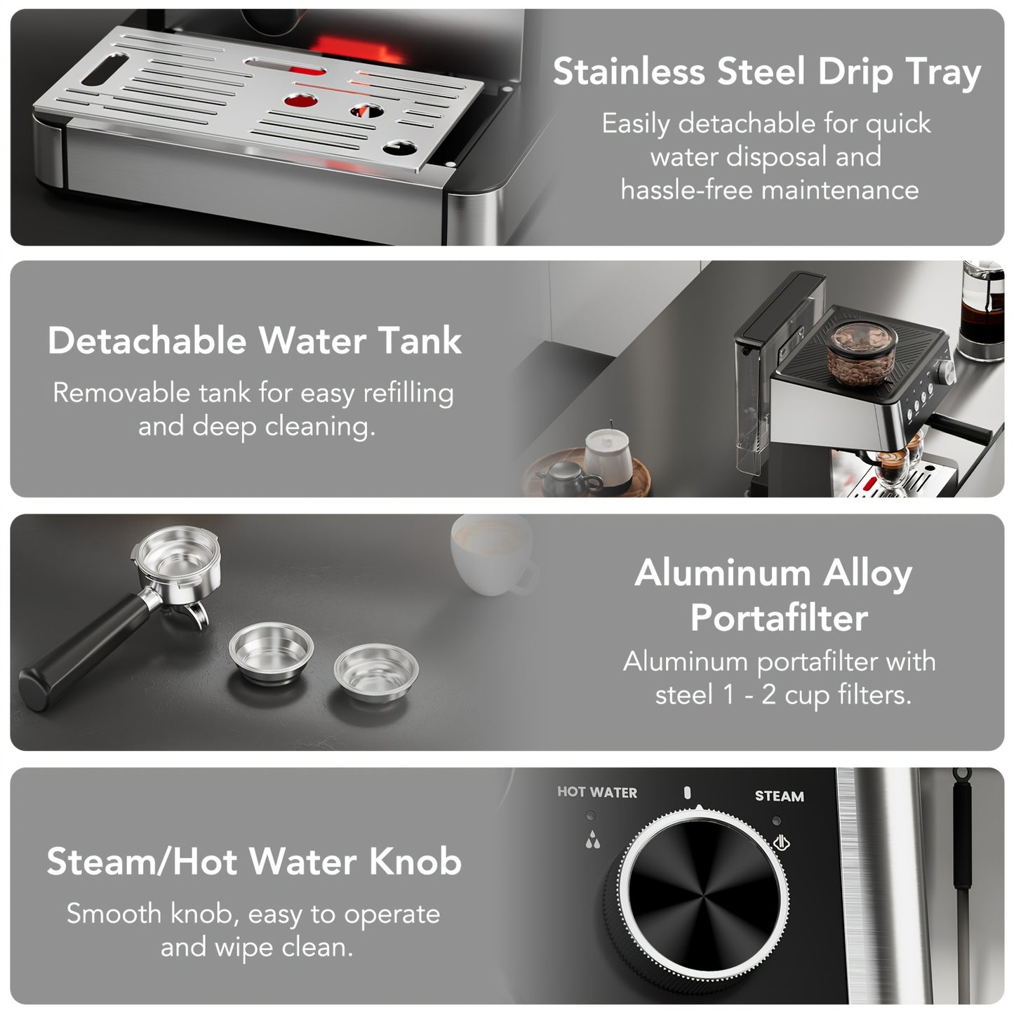 KNDKOCoffee Espresso Machine With Built-In Grinder Stainless Steel