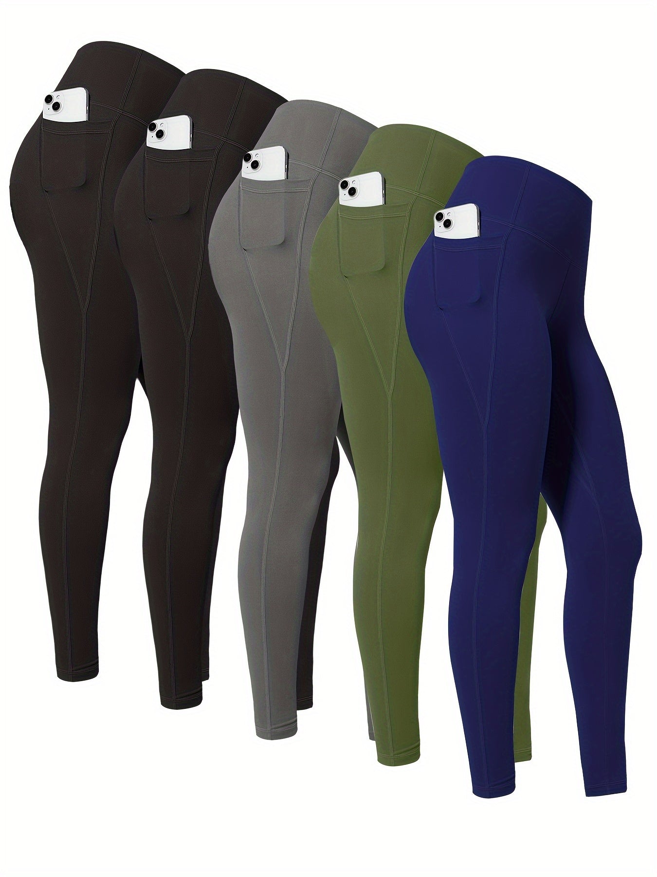 LINOZO Leggings With Pockets, High Waist Cropped Polyester