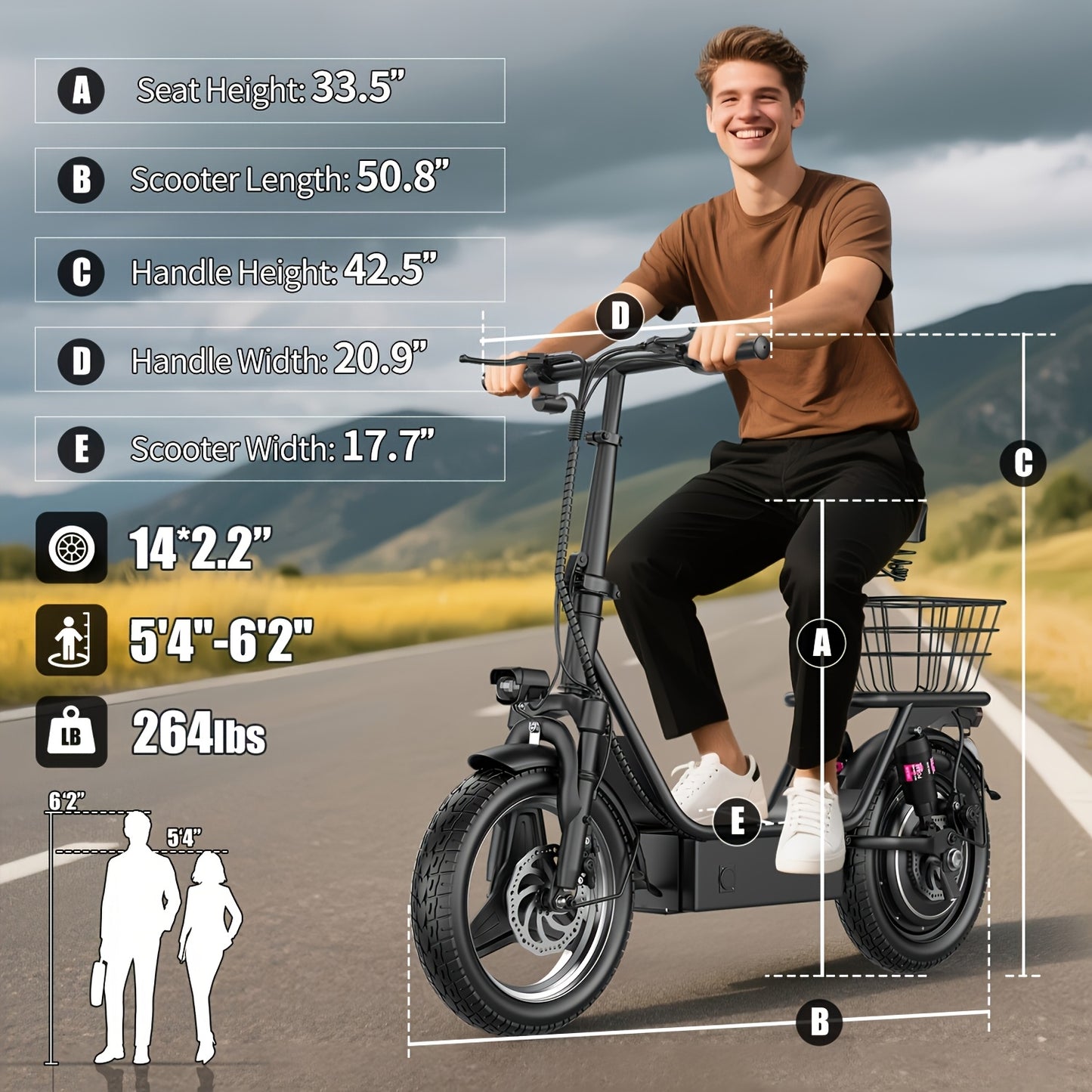 650W High-Power Electric Scooter with Front Basket & Anti-Slip Floor Mats - 48V 13A Motor, 25-Mile Range, 3-Speed Modes, Dual Disc Brakes & Full Suspension - Heavy-Duty Adult E-Scooter Suitable for Commuting, Riding on Any Te