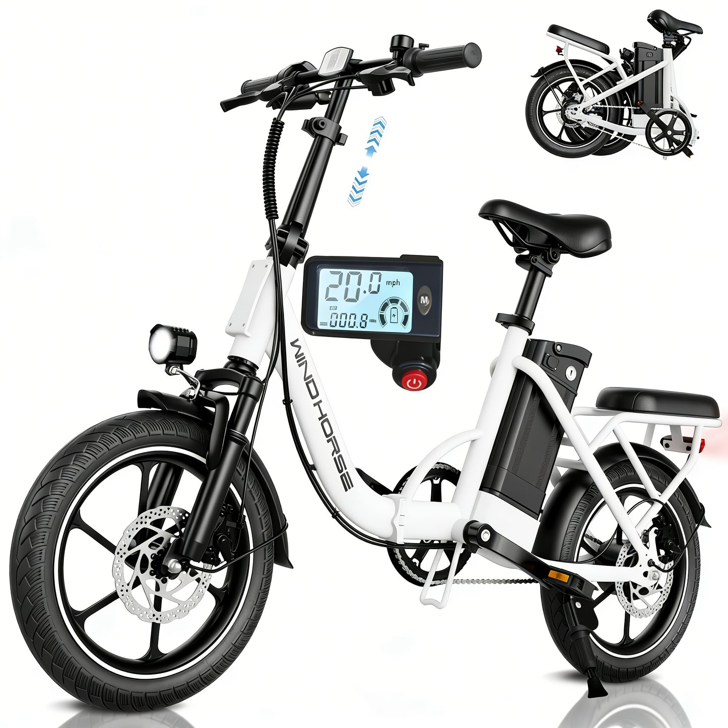 WINDHORSE Folding Electric Bike 2-Seater With Shock Absorption