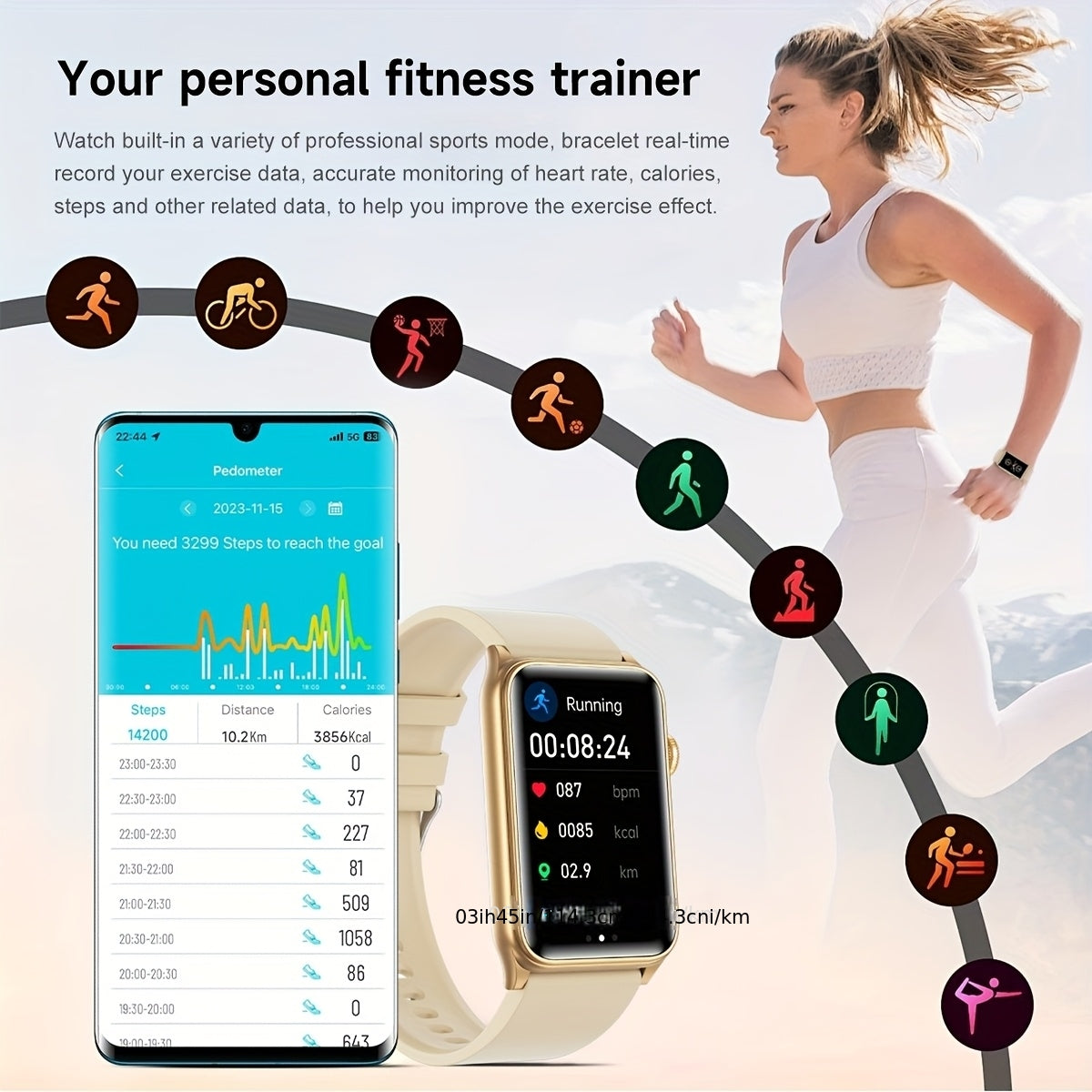 2025 New Smart Watch with 1.8-Inch Large Display, 250mAh Battery, AI Voice Commands, Wireless Calling & SMS Reminders, 100+ Sports Modes, Magnetic Charging