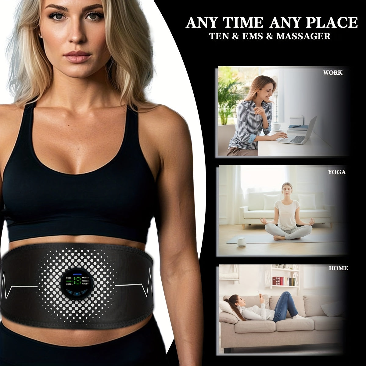 2in 1EMS Fitness Belt + Abdominal Massage Belt, 6 Modes to Choose From 18 Strength Levels Selected EMS Abdominal Muscle Trainers, Rechargeable Batteries, Holiday Gifts
